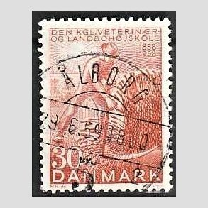 FRIM�RKER DANMARK | 1958 - AFA 372 - Landboh�jskolen 100 �r - 30 �re r�d - Pragt Stemplet
