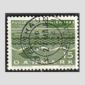 FRIM�RKER DANMARK | 1963 - AFA 416 - Fugleflugtslinien til Tyskland - 15 �re gr�n - Lux Stemplet