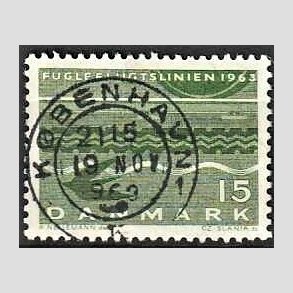 FRIM�RKER DANMARK | 1963 - AFA 416 - Fugleflugtslinien til Tyskland - 15 �re gr�n - Lux Stemplet
