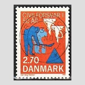 FRIM�RKER DANMARK | 1988 - AFA 908 - Civilforsvaret 50 �r. - 2,70 Kr. orange/bl� - Pragt Stemplet Fredericia