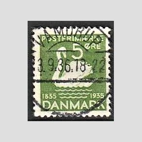 FRIM�RKER DANMARK | 1935 - AFA 223 - H. C. Andersen 5 �re gr�n - Lux Stemplet Vamdrup