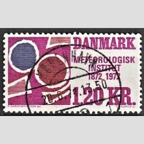 FRIM�RKER DANMARK | 1972 - AFA 523 - Meterologisk Institut 100 �r - 1,20 Kr. r�dviolet/r�dbrun/bl� - Lux Stemplet