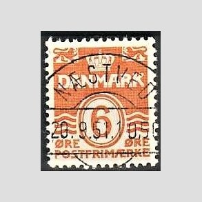 FRIM�RKER DANMARK | 1940 - AFA 254 - B�lgelinie 6 �re orangegul - Pragt Stemplet (Pragtm�rke) 