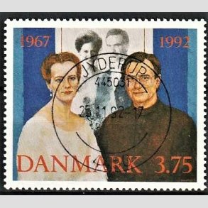 FRIM�RKER DANMARK | 1992 - AFA 1023 - S�lvbryllup - 3,75 Kr. flerfarvet - Pragt Stemplet Jyderup