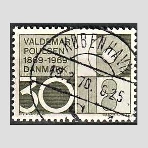FRIM�RKER DANMARK | 1969 - AFA 490 - Valdemar Poulsen - 30 �re olivgr�n - Pragt Stemplet