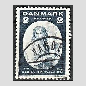 FRIM�RKER DANMARK | 1970 - AFA 508 - Bertel Thorvaldsen - 2 Kr. bl� - Lux Stemplet