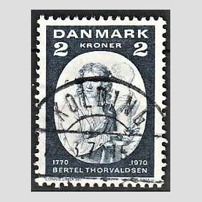 FRIM�RKER DANMARK | 1970 - AFA 508 - Bertel Thorvaldsen - 2 Kr. bl� - Lux Stemplet