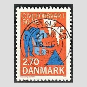FRIM�RKER DANMARK | 1988 - AFA 908 - Civilforsvaret 50 �r. - 2,70 Kr. orange/bl� - Pragt Stemplet Herning