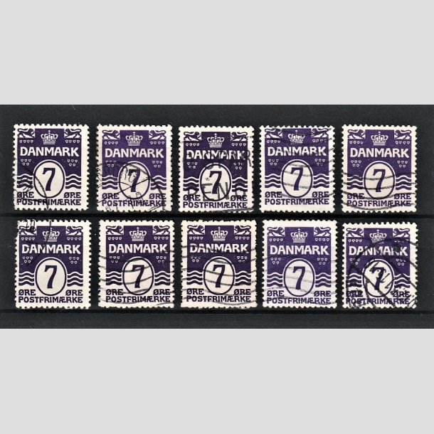 FRIMRKER DANMARK | 1930 - AFA 184 Engros - Blgelinie 7 re violet 10 stk. pne - Stemplet