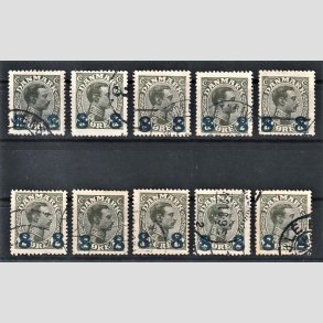 FRIMRKER DANMARK | 1921-22 - AFA 119 Engros - Chr. X - 8 8/12 re oliven provisorium 10 stk. pne - Stemplet