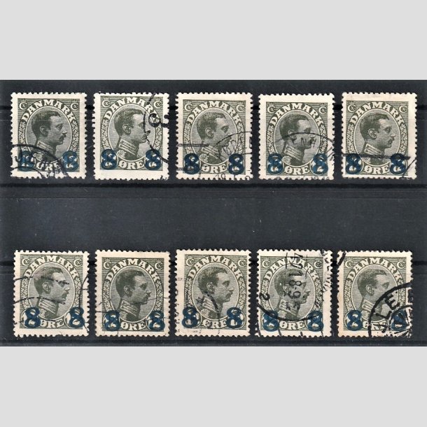 FRIMRKER DANMARK | 1921-22 - AFA 119 Engros - Chr. X - 8 8/12 re oliven provisorium 10 stk. pne - Stemplet