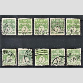 FRIMRKER DANMARK | 1926-30 - AFA 167 Engros - Blgelinie 7 re lysgrn 10 stk. pne - Stemplet