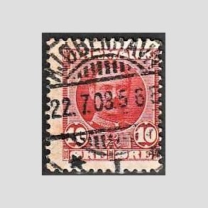 FRIM�RKER DANMARK | 1907 - AFA 55 - Frederik VIII 10 �re r�d - Lux Stemplet