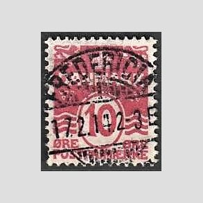 FRIM�RKER DANMARK | 1912 - AFA 65 - B�lgelinie 10 �re karminrosa - Lux Stemplet Fredericia