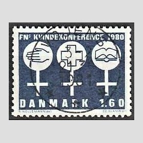 FRIM�RKER DANMARK | 1980 - AFA 697 - FN�s Kvindekonference - 1,60 Kr. bl� - Pragt Stemplet Vojens