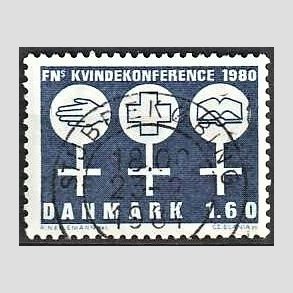FRIM�RKER DANMARK | 1980 - AFA 697 - FN�s Kvindekonference - 1,60 Kr. bl� - Pragt Stemplet Stubbek�bing