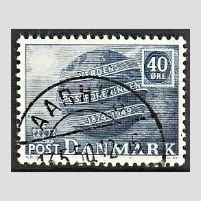 FRIM�RKER DANMARK | 1949 - AFA 316 - Verdenspostforeningen 75 �r - 40 �re bl� - Lux Stemplet Aarhus