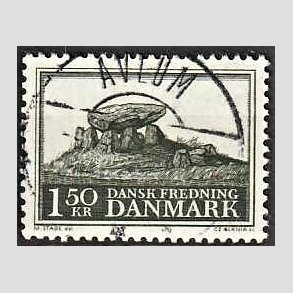 FRIM�RKER DANMARK | 1966 - AFA 451 - Fredningsserie Jydsk k�mpeh�j - 1,50 Kr. sortgr�n - Pragt Stemplet Avlum