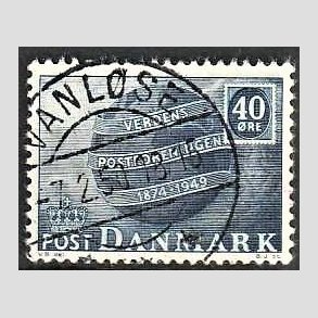 FRIM�RKER DANMARK | 1949 - AFA 316 - Verdenspostforeningen 75 �r - 40 �re bl� - Lux Stemplet Vanl�se