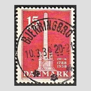 FRIM�RKER DANMARK | 1938 - AFA 244 - Stavnsb�ndet 15 �re r�d - Lux Stemplet Bjerringbro