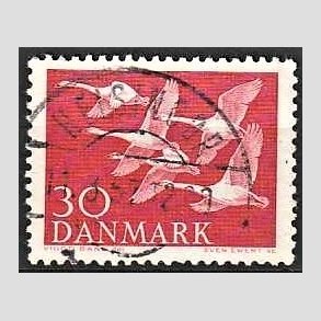 FRIM�RKER DANMARK | 1956 - AFA 367 - Nordens svaner - 30 �re r�d - Pragt Stemplet