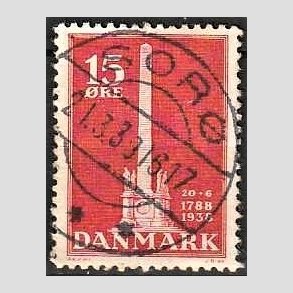 FRIM�RKER DANMARK | 1938 - AFA 244 - Stavnsb�ndet 15 �re r�d - Lux Stemplet Sor�