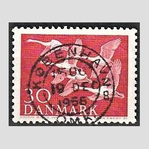 FRIM�RKER DANMARK | 1956 - AFA 367 - Nordens svaner - 30 �re r�d - Pragt Stemplet