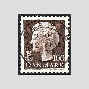 FRIMRKER DANMARK | 1977 - AFA 645 - Dronning Margrethe - 100 re brun - Pragt Stemplet