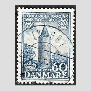 FRIM�RKER DANMARK | 1953-56 - AFA 350 - Kongeriget 1000 �r - 60 �re bl� - Pragt Stemplet Lyngby