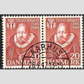 FRIMRKER DANMARK | 1946 - AFA 298 - Tycho Brahe - 20 re brunrd i par - Pragt Stemplet