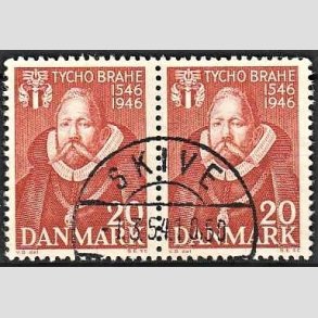 FRIMRKER DANMARK | 1946 - AFA 298 - Tycho Brahe - 20 re brunrd i par - Pragt Stemplet