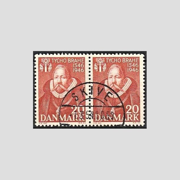 FRIMRKER DANMARK | 1946 - AFA 298 - Tycho Brahe - 20 re brunrd i par - Pragt Stemplet