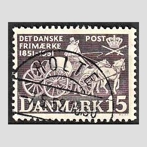 FRIM�RKER DANMARK | 1951 - AFA 331 - F�rste frim�rker 100 �r - 15 �re violet - Lux Stemplet