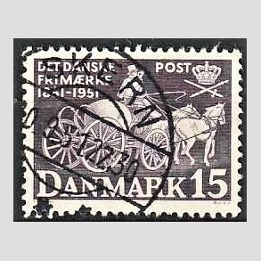 FRIM�RKER DANMARK | 1951 - AFA 331 - F�rste frim�rker 100 �r - 15 �re violet - Lux Stemplet