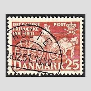 FRIM�RKER DANMARK | 1951 - AFA 332 - F�rste frim�rker 100 �r, 25 �re brunr�d - Pragt Stemplet