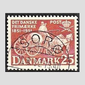 FRIM�RKER DANMARK | 1951 - AFA 332 - F�rste frim�rker 100 �r, 25 �re brunr�d - Pragt Stemplet