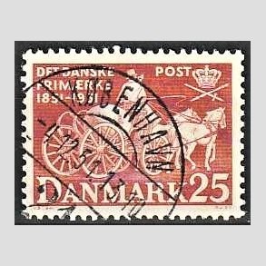 FRIM�RKER DANMARK | 1951 - AFA 332 - F�rste frim�rker 100 �r, 25 �re brunr�d - Pragt Stemplet