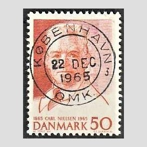 FRIM�RKER DANMARK | 1965 - AFA 435 - Komponist Carl Nielsen - 30 �re oranger�d - Pragt Stemplet K�benhavn