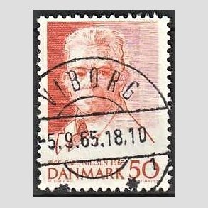 FRIM�RKER DANMARK | 1965 - AFA 435 - Komponist Carl Nielsen - 30 �re oranger�d - Pragt Stemplet Viborg