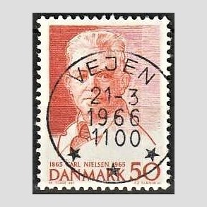 FRIM�RKER DANMARK | 1965 - AFA 435 - Komponist Carl Nielsen - 30 �re oranger�d - Pragt Stemplet Vejen
