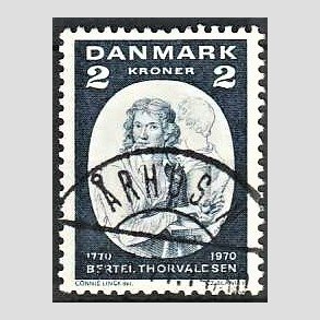 FRIM�RKER DANMARK | 1970 - AFA 508 - Bertel Thorvaldsen - 2 Kr. bl� - Lux Stemplet