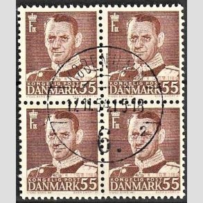 FRIMRKER DANMARK | 1951 - AFA 327 - Fr. IX 55 re brun i 4-blok - Lux Stemplet