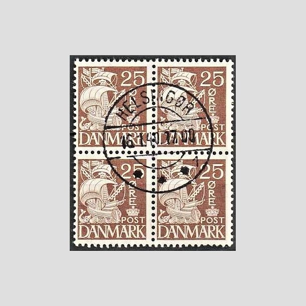 FRIMRKER DANMARK | 1937-40 - AFA 214a - Karavel 25 re brun Type II i 4-blok - Pragt Stemplet