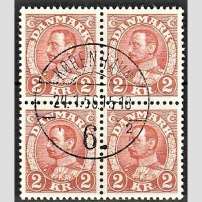 FRIMRKER DANMARK | 1934 - AFA 212 - Chr. X 2 Kr. brunrd i 4-blok - Pragt Stemplet