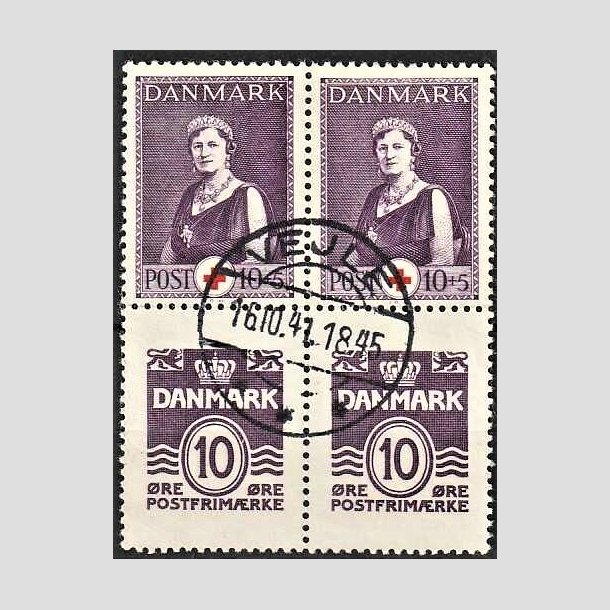 FRIMRKER DANMARK | 1940 - AFA 252,266 - Dronning Alexandrine Rde Kors - 10 + 5 re violet/rd + 10 re violet i blok - Lux Stemplet