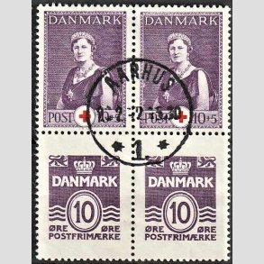 FRIMRKER DANMARK | 1940 - AFA 252,266 - Dronning Alexandrine Rde Kors - 10 + 5 re violet/rd + 10 re violet i blok - Lux Stemplet