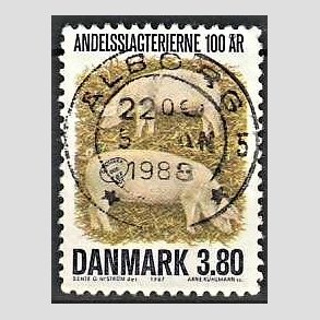 FRIM�RKER DANMARK | 1987 - AFA 886 - Danske Andelsslagterier 100 �r - 3,80 Kr. flerfarvet - Pragt Stemplet