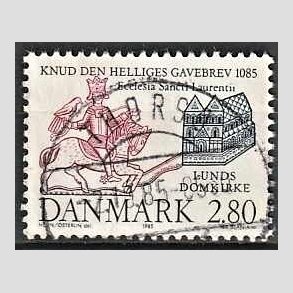 FRIM�RKER DANMARK | 1985 - AFA 834 - Domkirken i Lund - 2,80 Kr. m�rkbl�/lilla - Lux Stemplet