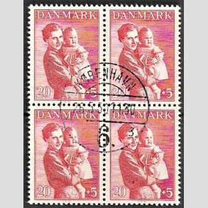 FRIMRKER DANMARK | 1943 - AFA 281 - Brneforsorg - 20 + 5 re rd i 4-blok - Lux Stemplet