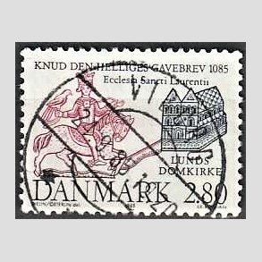 FRIM�RKER DANMARK | 1985 - AFA 834 - Domkirken i Lund - 2,80 Kr. m�rkbl�/lilla - Lux Stemplet